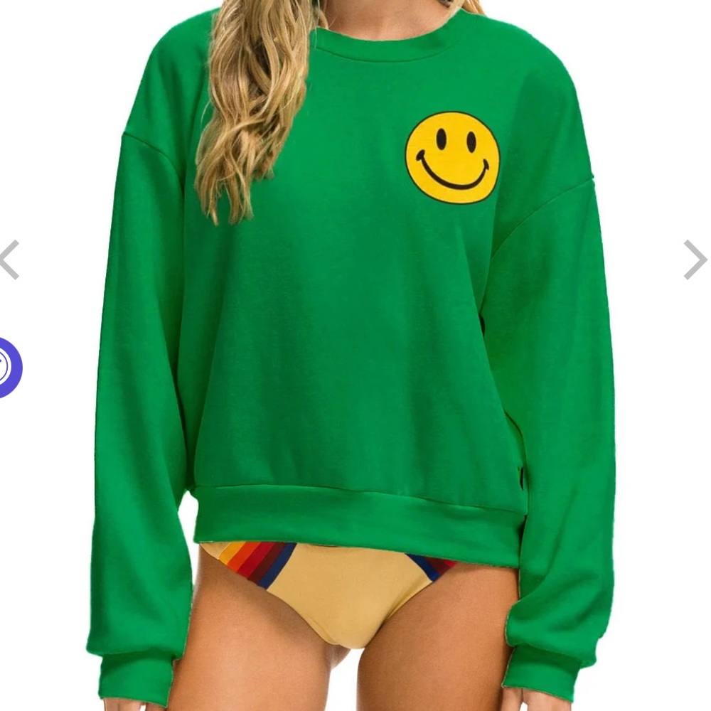 SMILEY 2 RELAXED LIGHT WEIGHT CREW SWEATSHIRT - KELLY GREEN UNISEX NEVER WORN